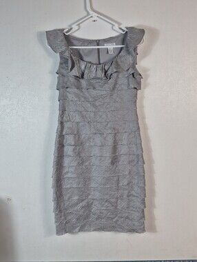 Women's London Times Silver Ruffled Dress Size 4P
